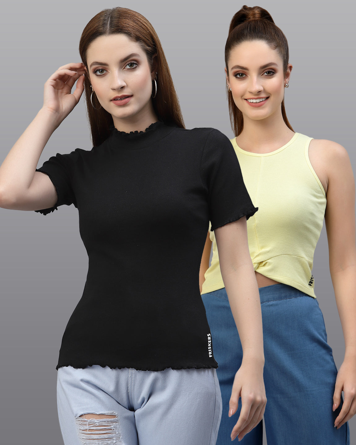 Women Pack Of 2 Cotton Fitted Rib Top - Friskers