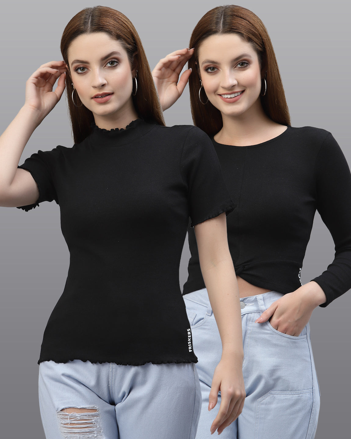 Women Pack Of 2 Ribbed Fitted Top - Friskers