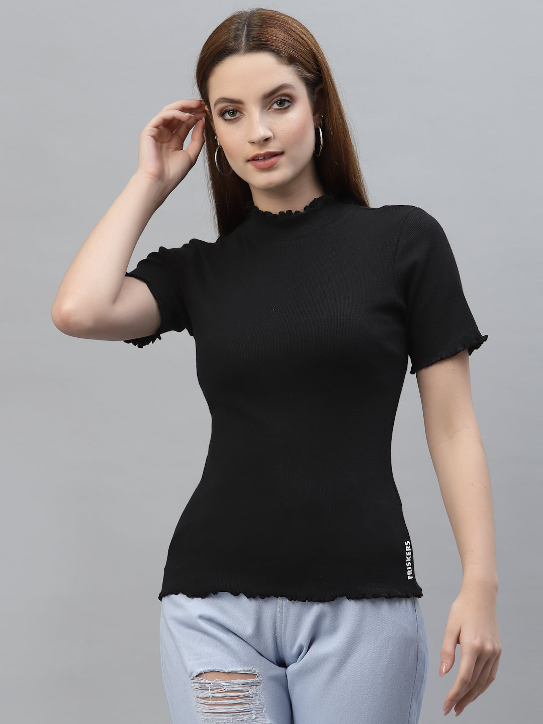 Friskers Women Solid Fitted High Neck Top - Friskers