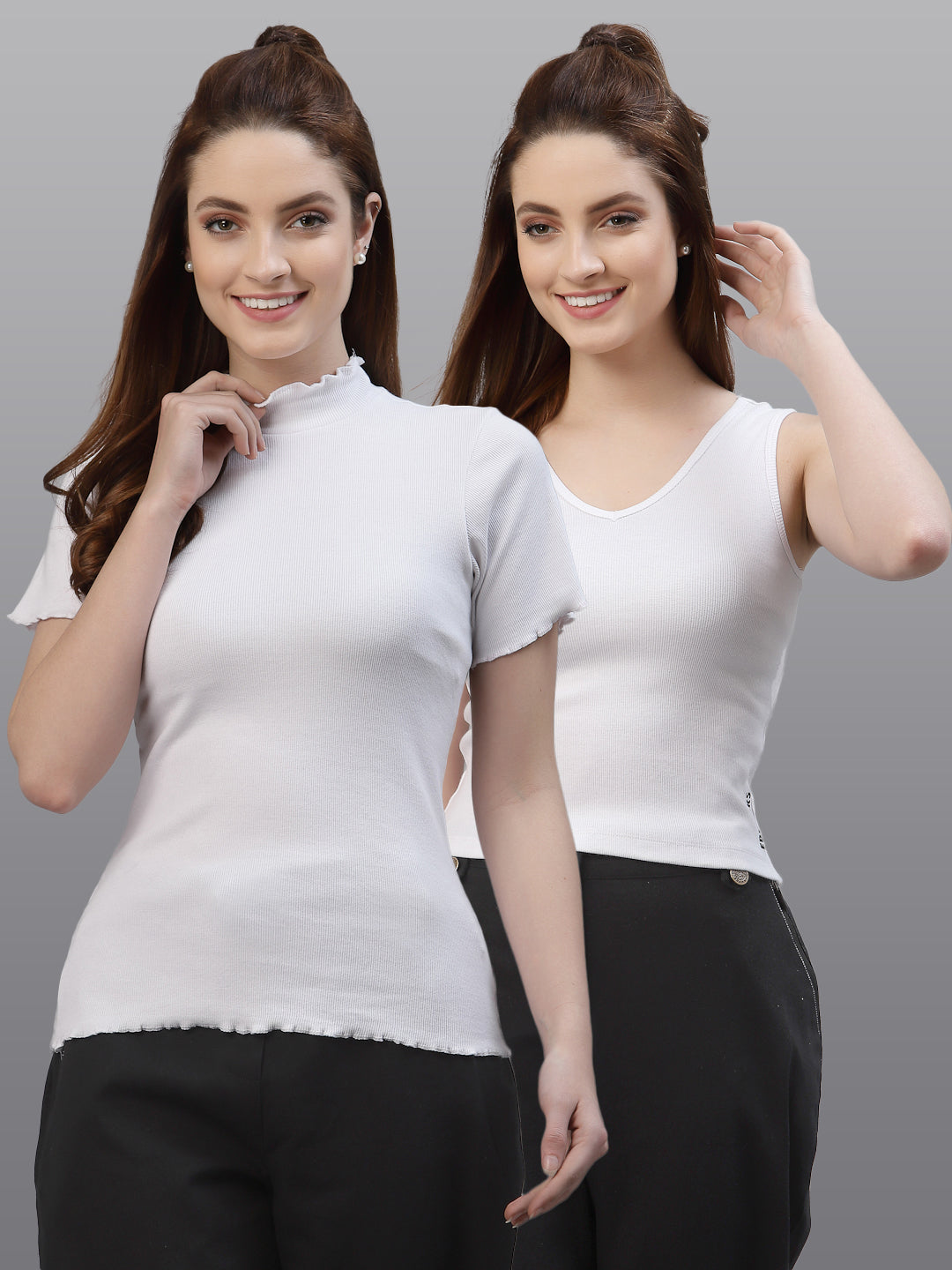 Women Pack Of 2 Slim Fit Pure Cotton Top - Friskers