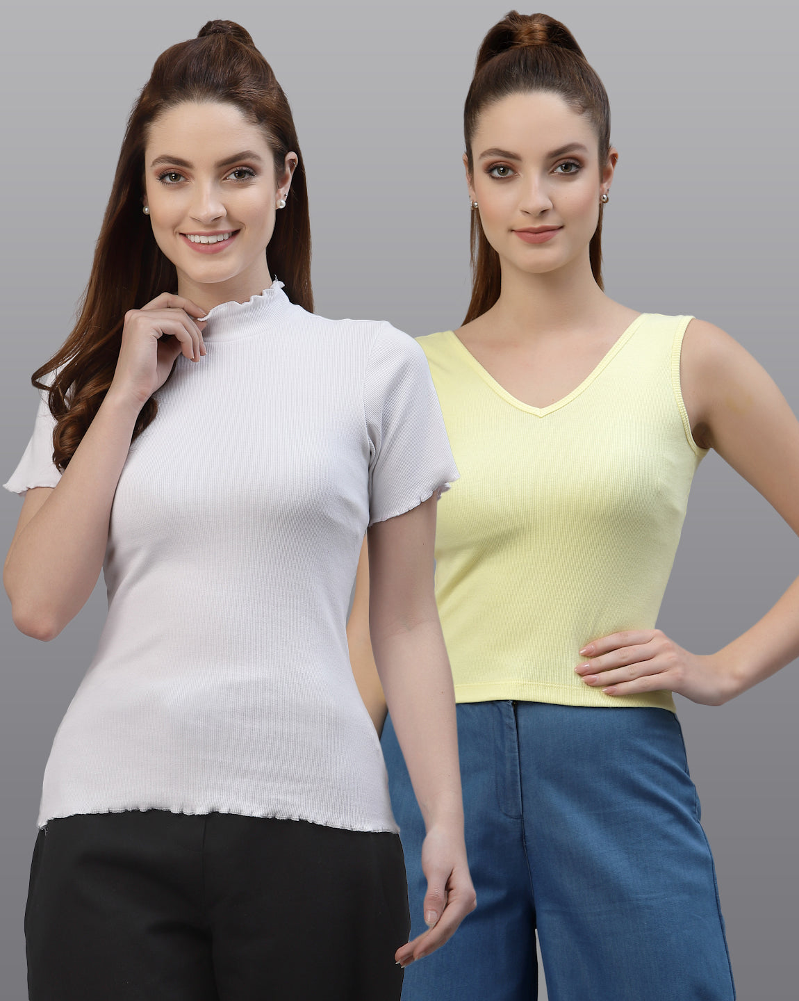 Women Pack Of 2 Slim Fit Pure Cotton Top - Friskers