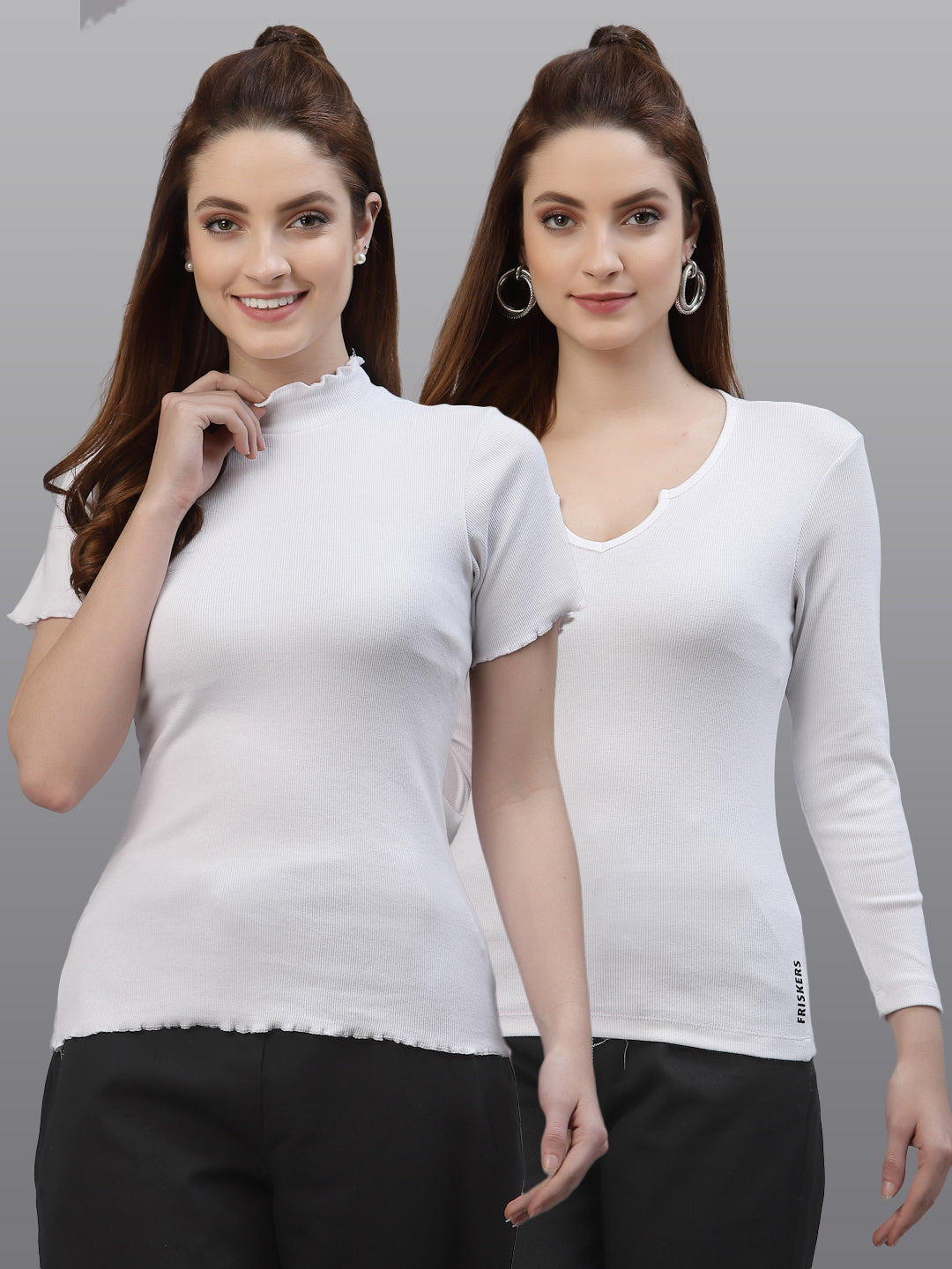 Women Pack Of 2 Cotton Fitted Top - Friskers
