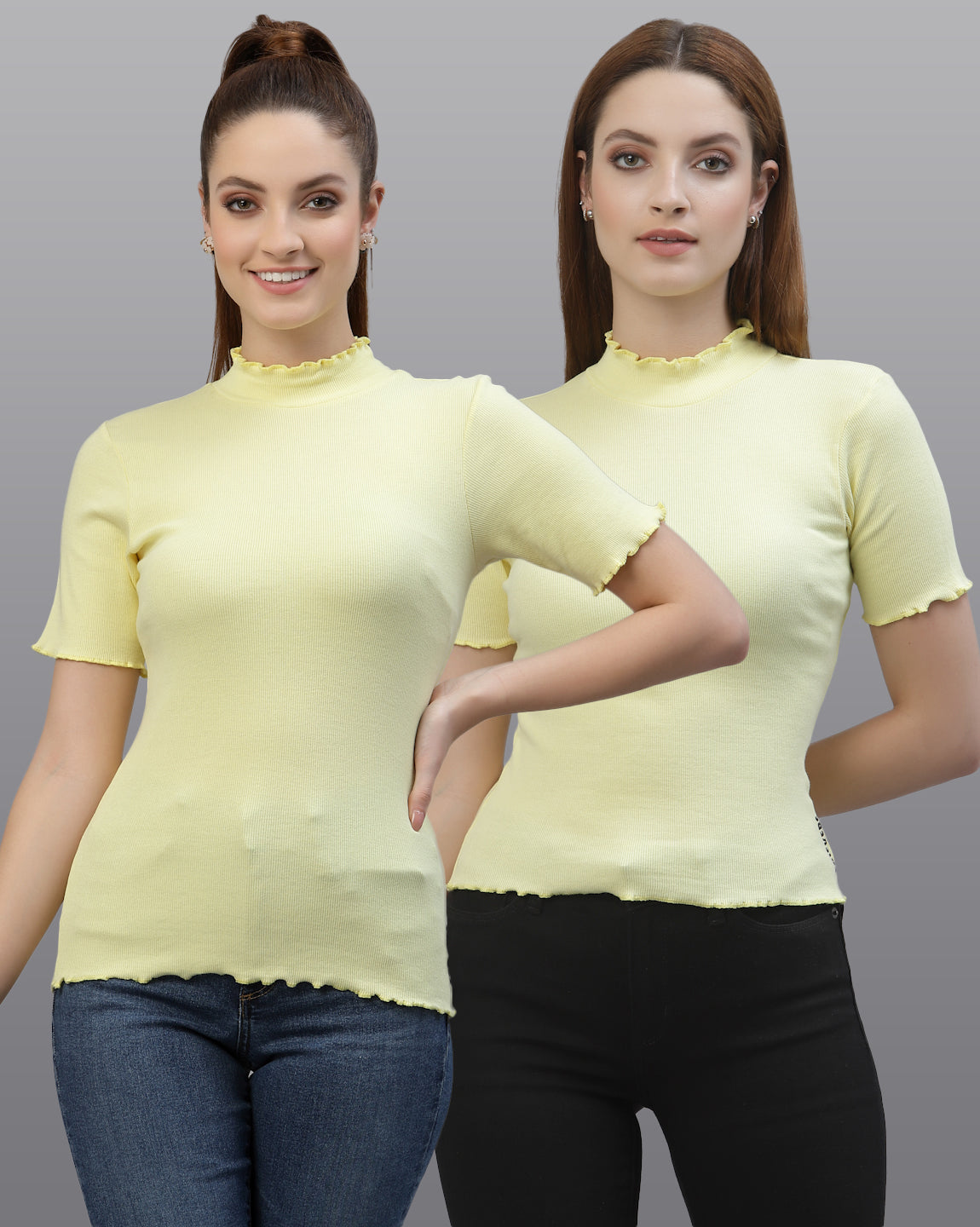 Women Ribbed Pure Cotton Regular Fit Solid Top - Friskers