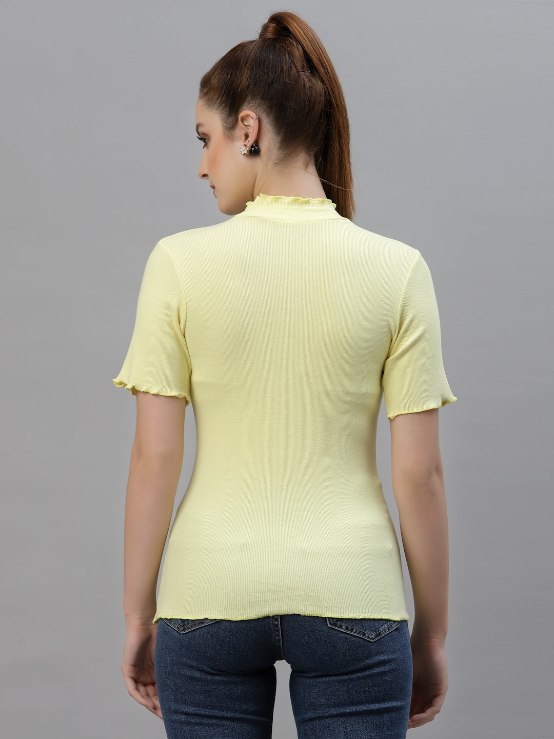 Women Ribbed Pure Cotton Regular Fit Solid Top - Friskers