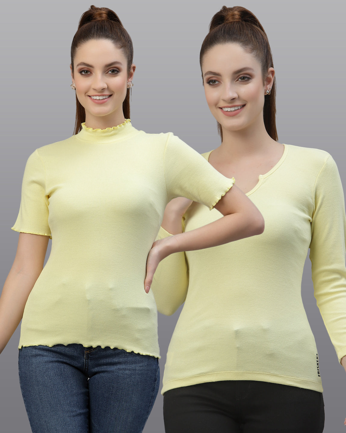 Women Pack Of 2 Cotton Fitted Top - Friskers