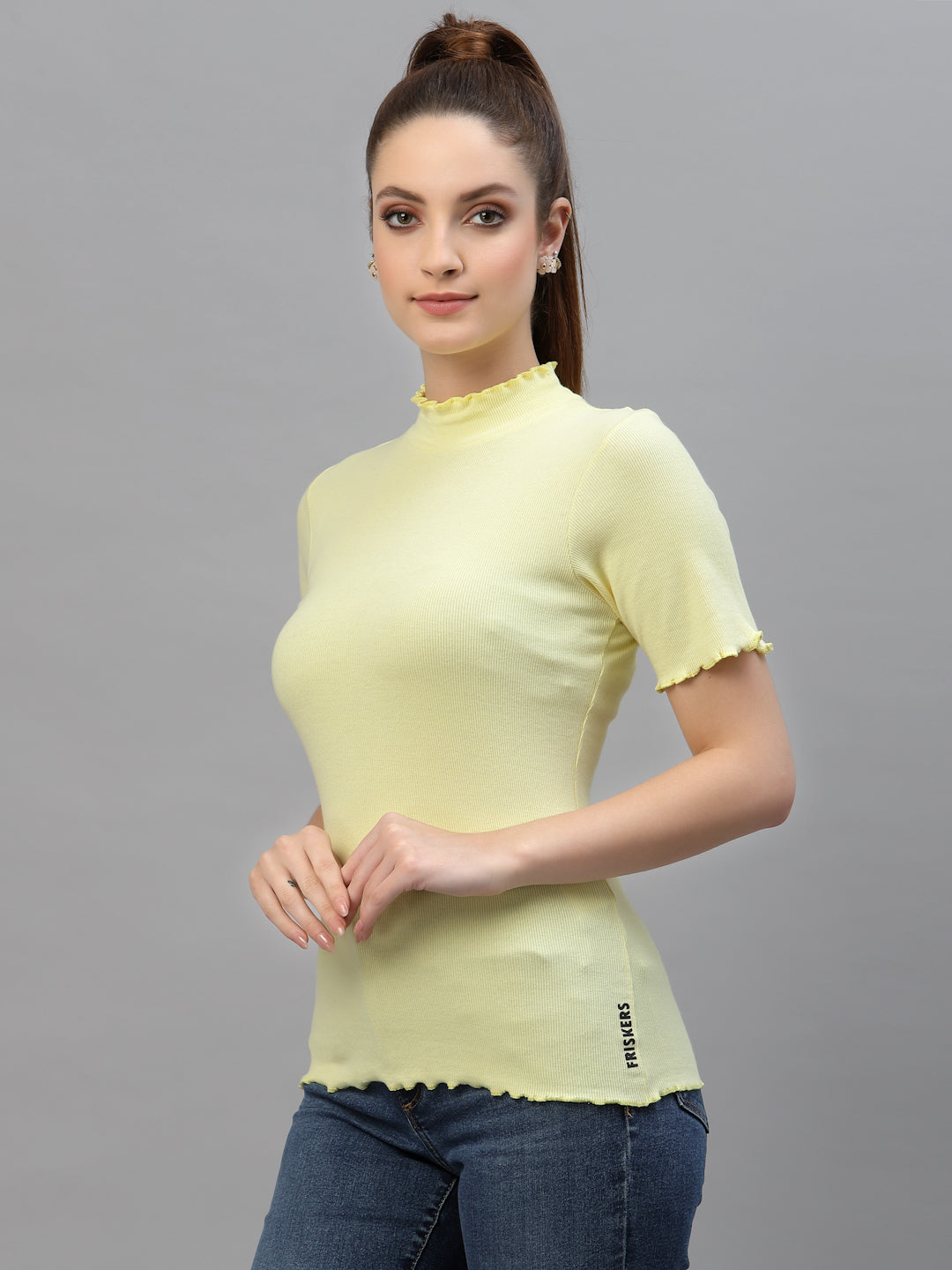 Friskers Women Solid Fitted High Neck Top - Friskers