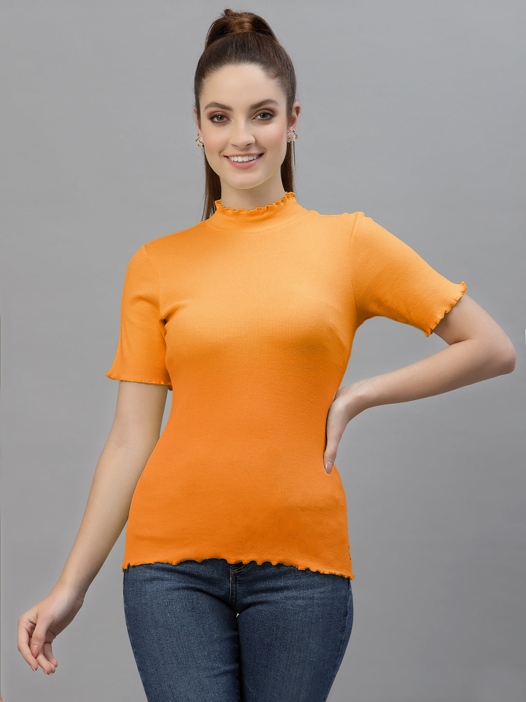 Friskers Women Solid Fitted High Neck Top - Friskers