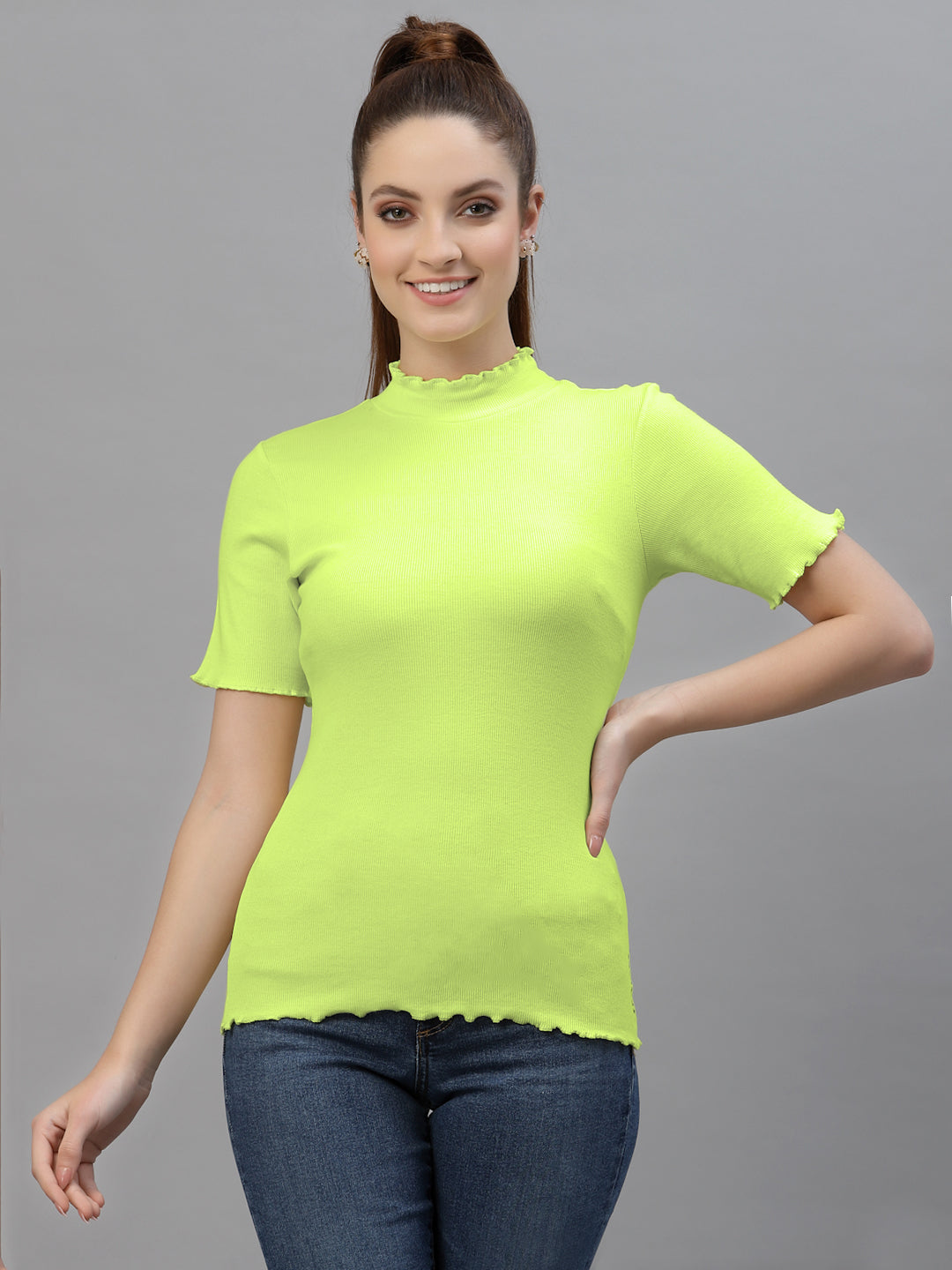 Friskers Women Solid Fitted High Neck Top - Friskers