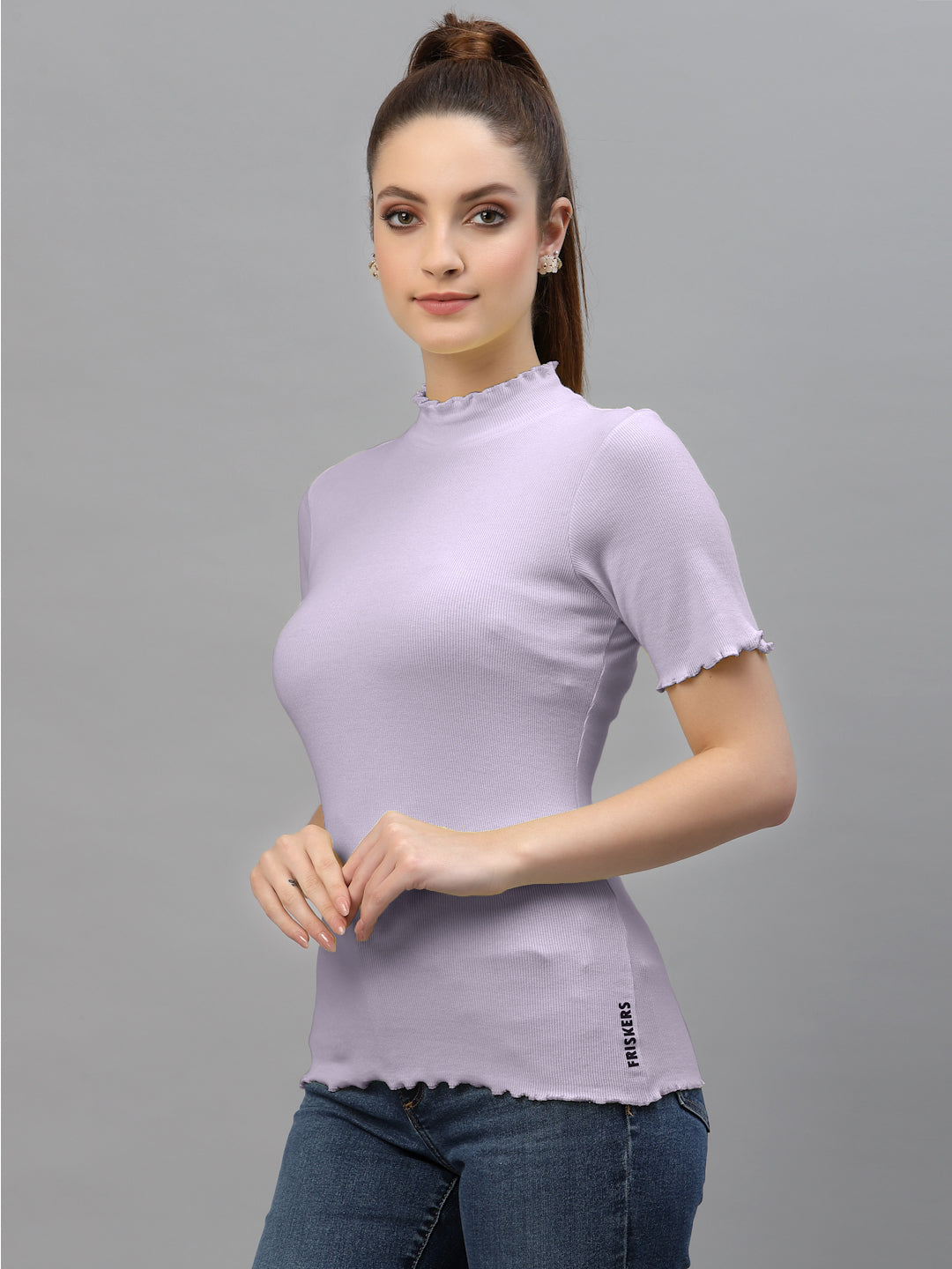 Friskers Women Solid Fitted High Neck Top - Friskers