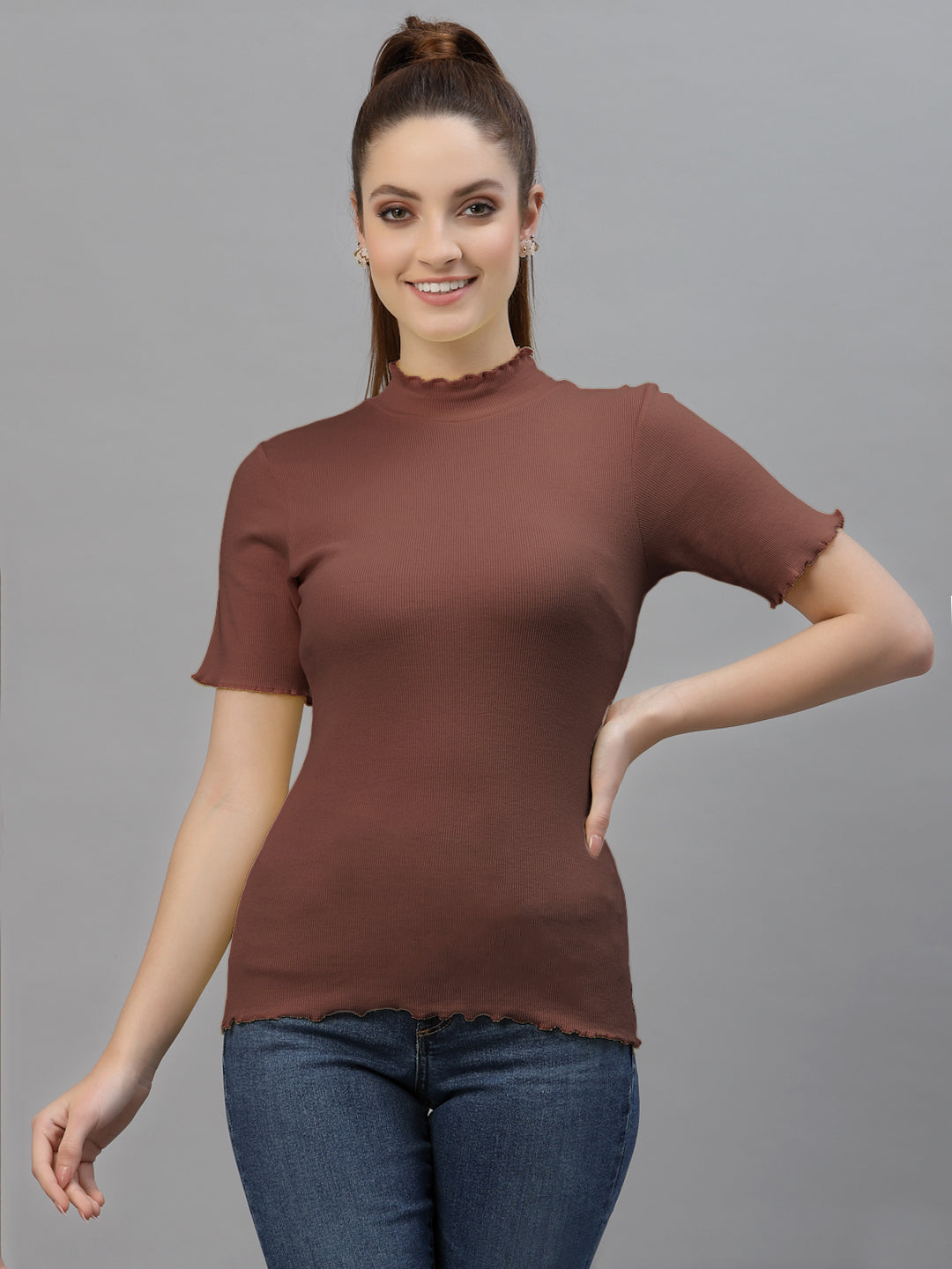 Friskers Women Solid Fitted High Neck Top - Friskers