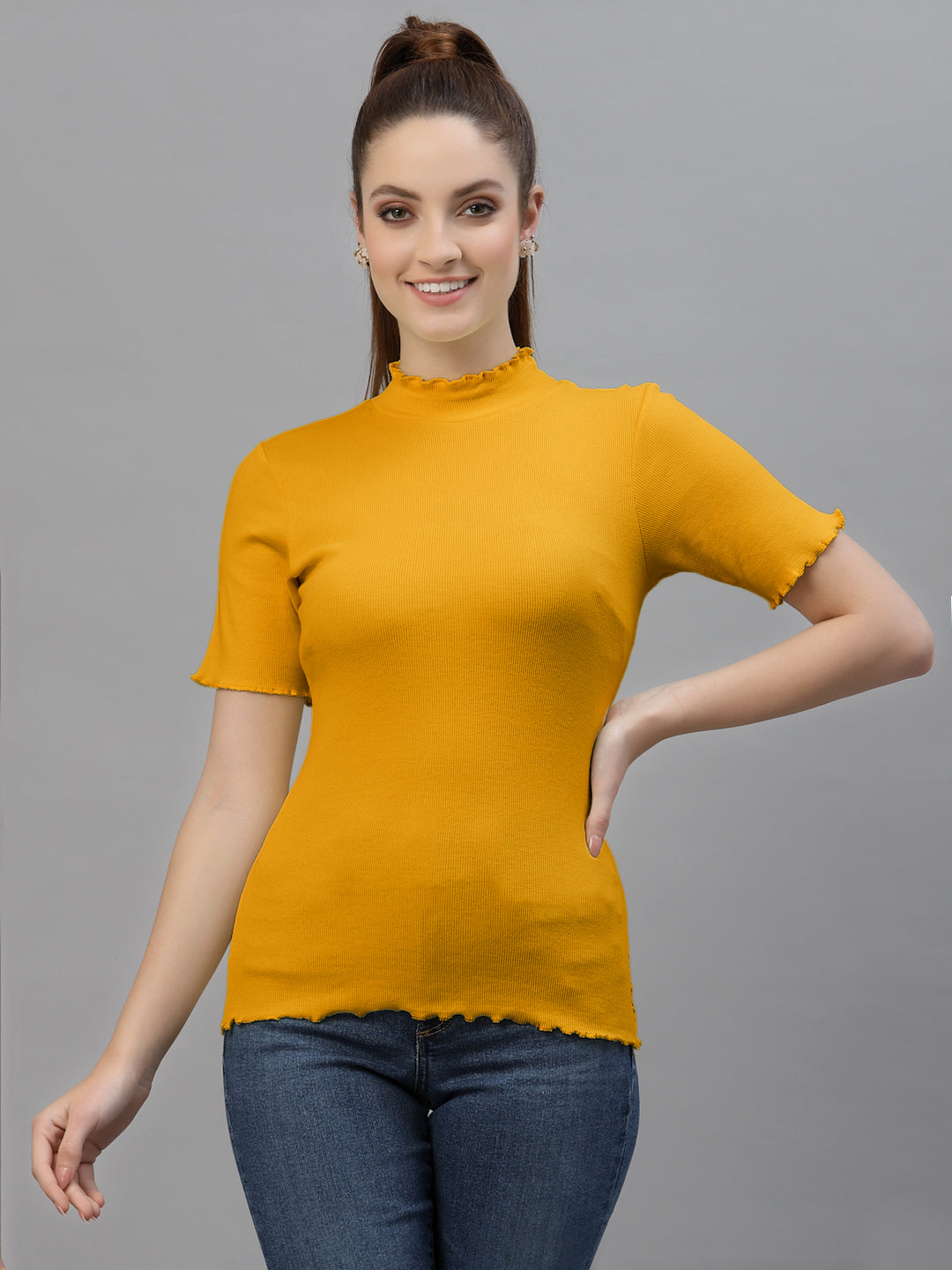 Friskers Women Solid Fitted High Neck Top - Friskers