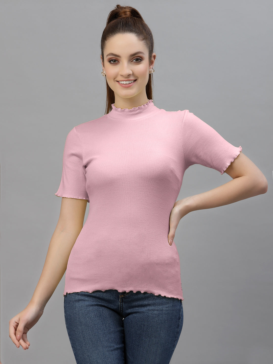 Friskers Women Solid Fitted High Neck Top - Friskers