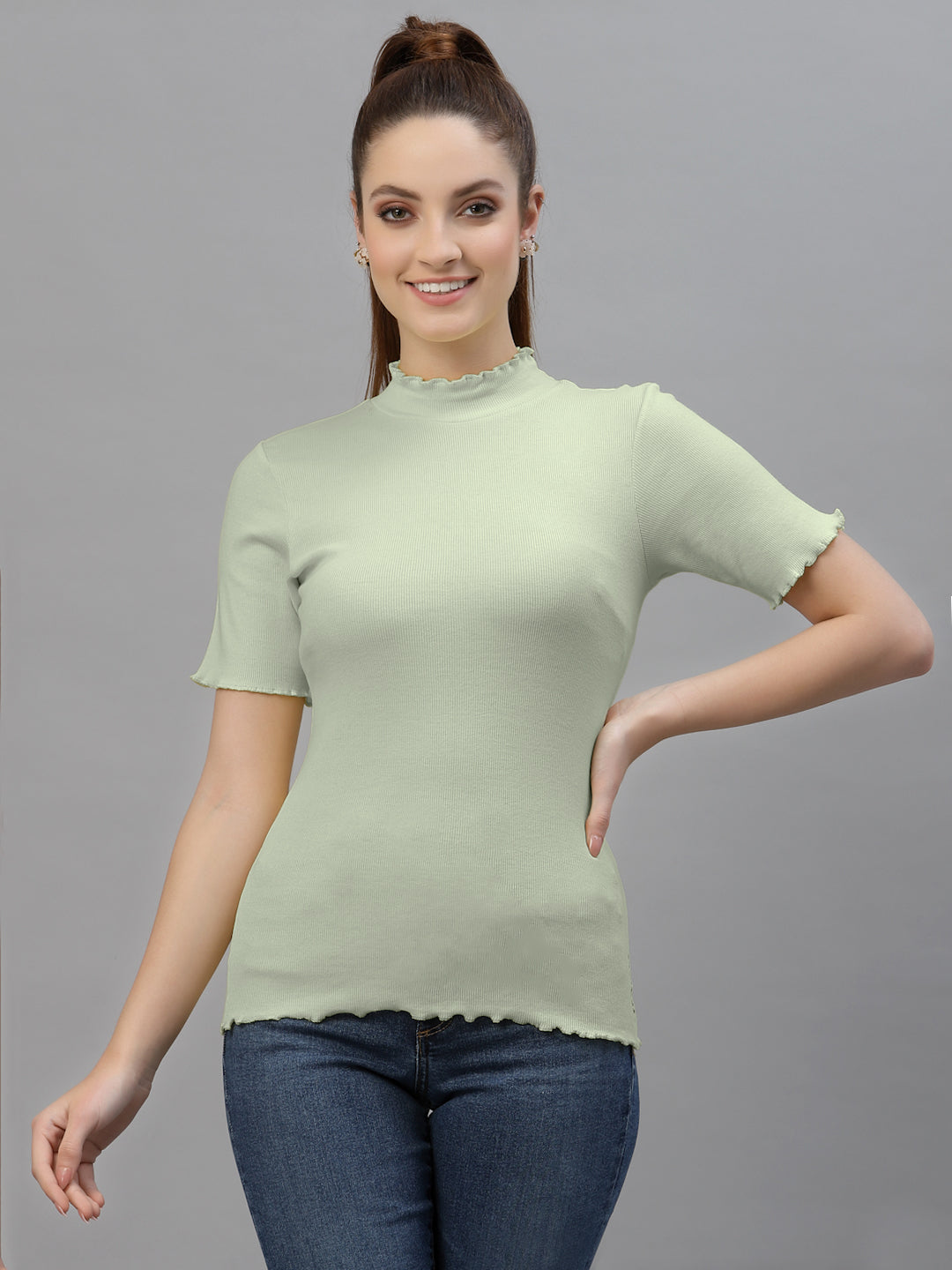 Friskers Women Solid Fitted High Neck Top - Friskers