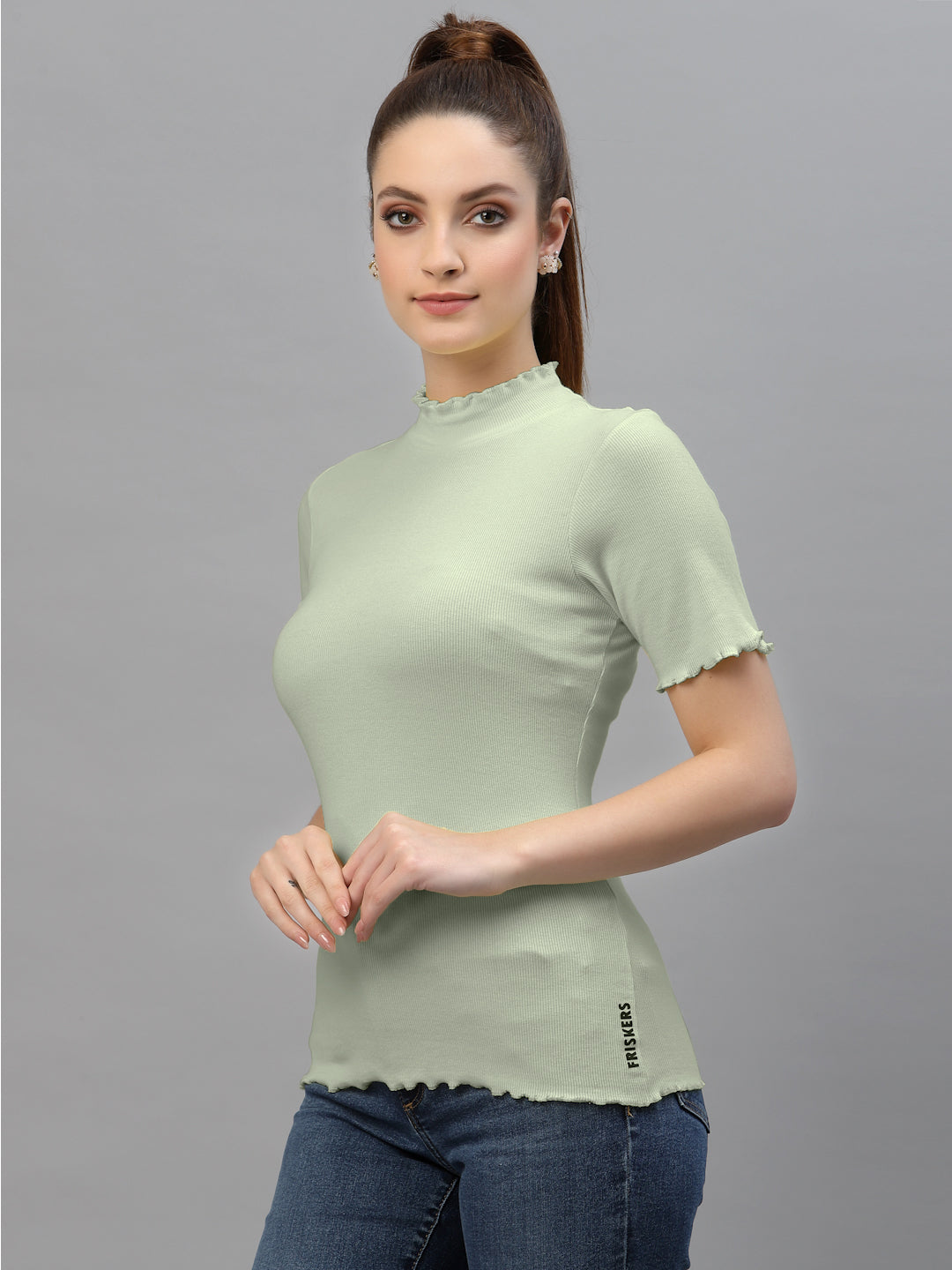 Friskers Women Solid Fitted High Neck Top - Friskers