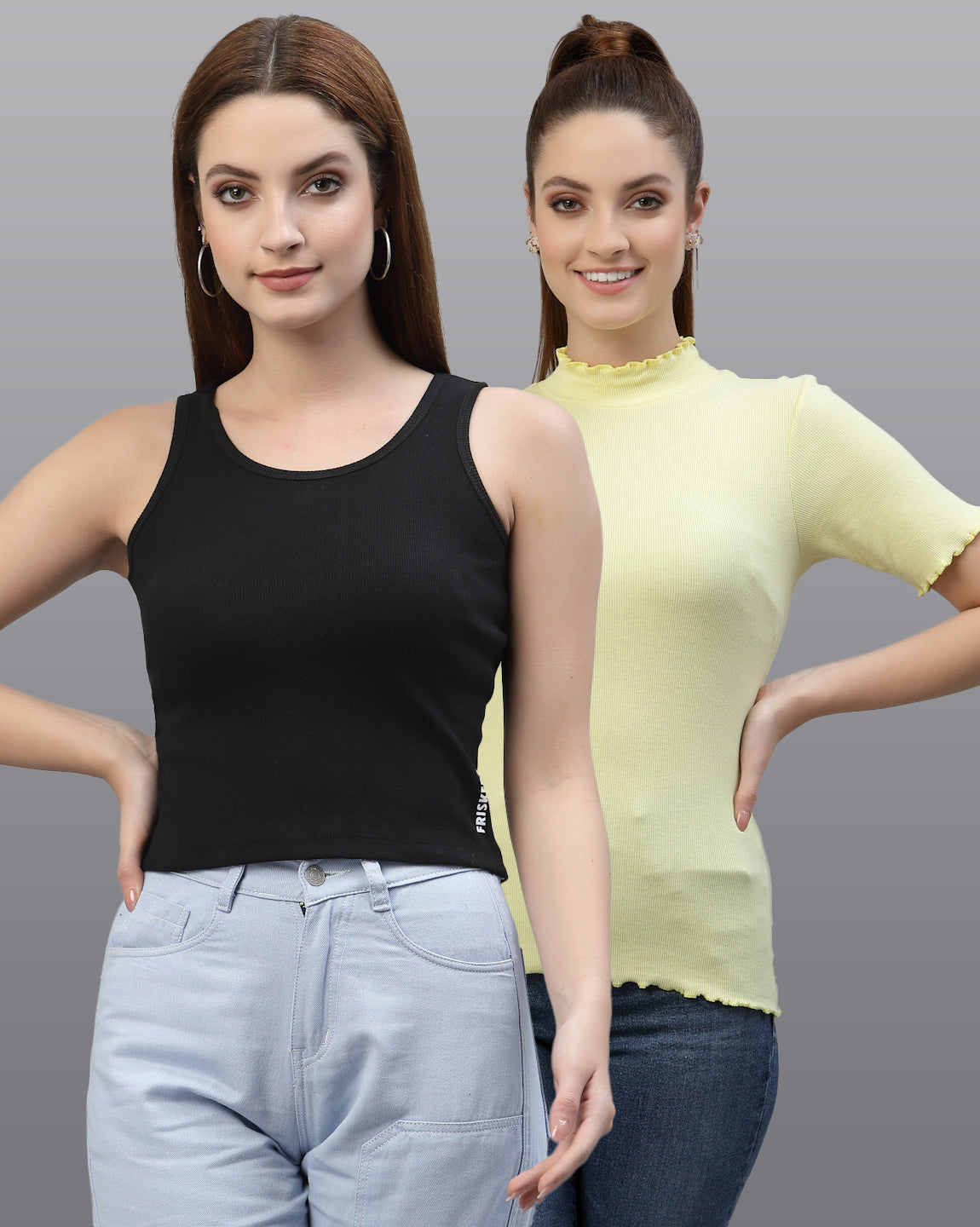 Women Pack Of 2 Slim Fit Pure Cotton Top - Friskers