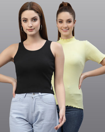 Women Pack Of 2 Slim Fit Pure Cotton Top - Friskers