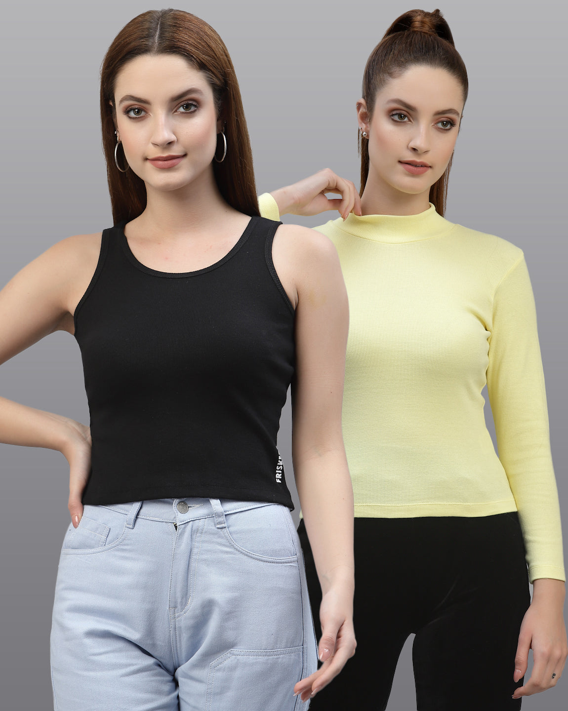 Women Pack Of 2 Slim Fit Pure Cotton Top - Friskers