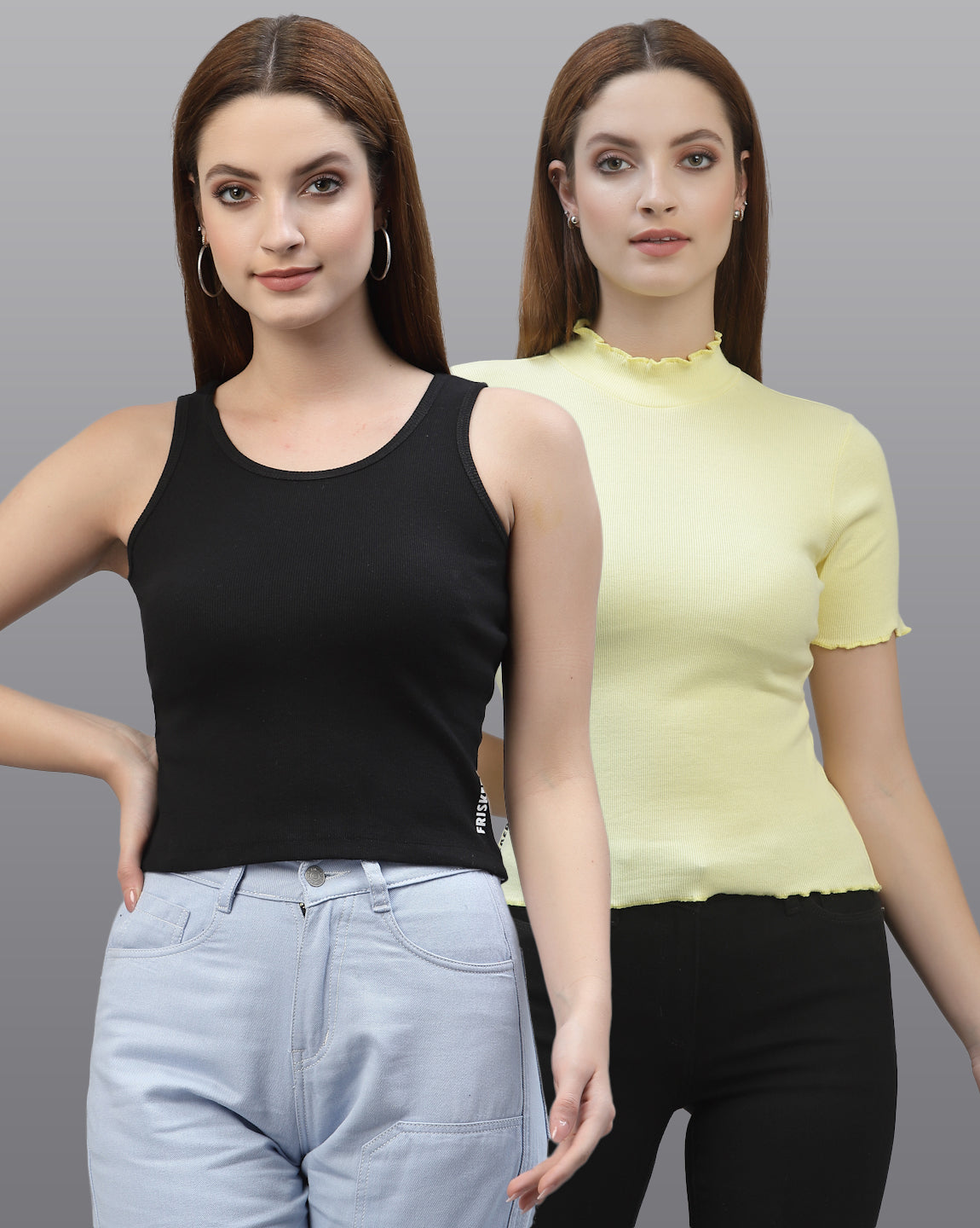 Women Pack Of 2 Slim Fit Pure Cotton Top - Friskers