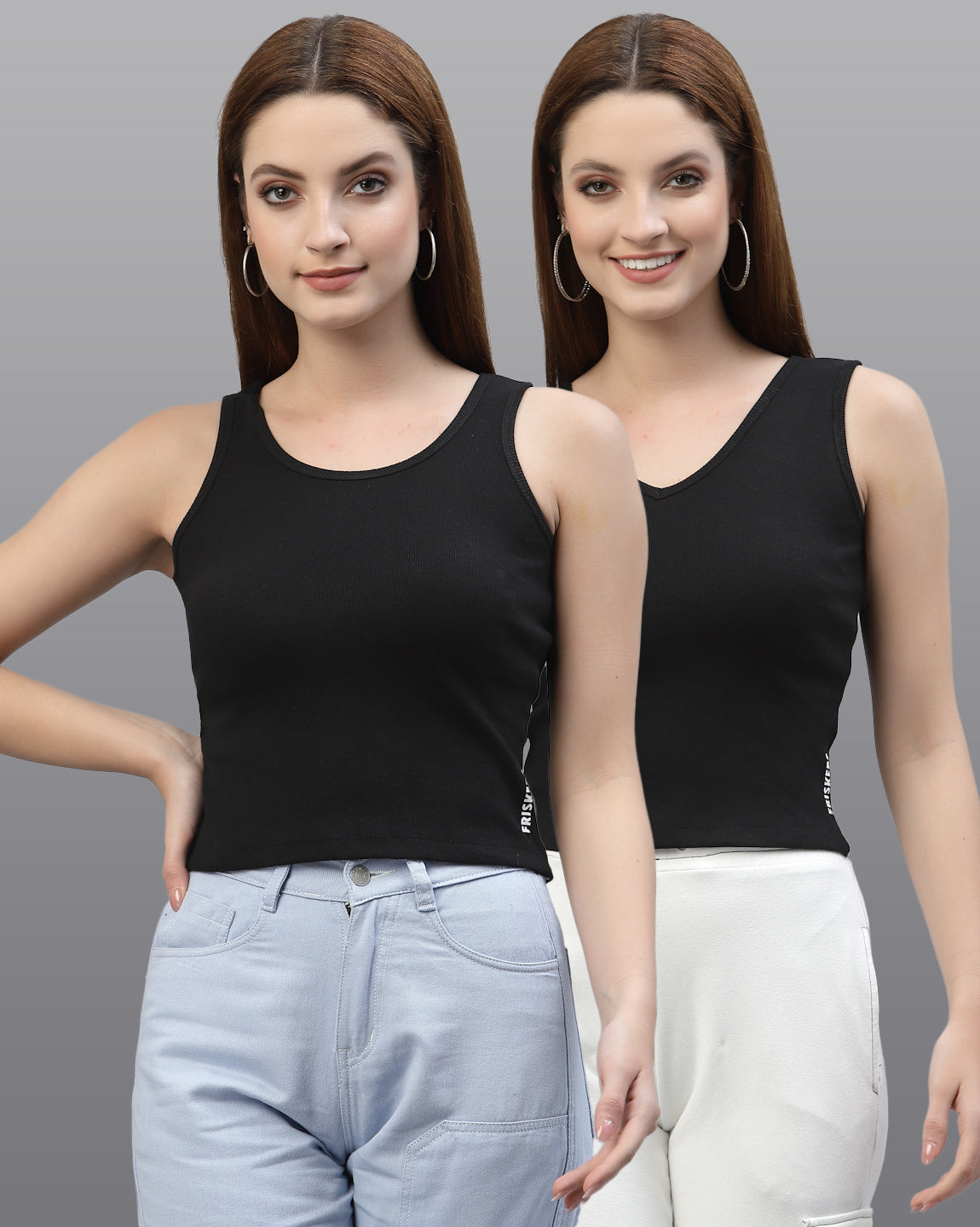 Women Pack Of 2 Slim Fit Pure Cotton Top - Friskers