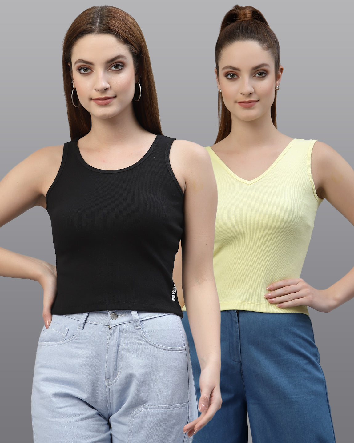 Women Pack Of 2 Slim Fit Pure Cotton Top - Friskers