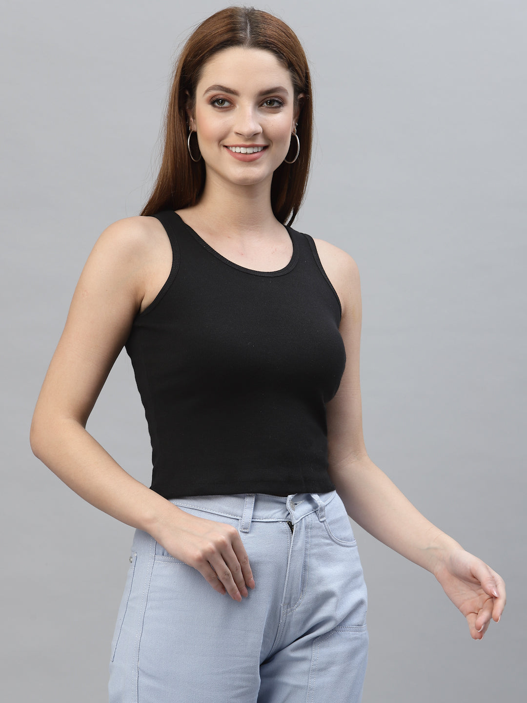 Women Pure Cotton Solid Fitted Crop Top - Friskers