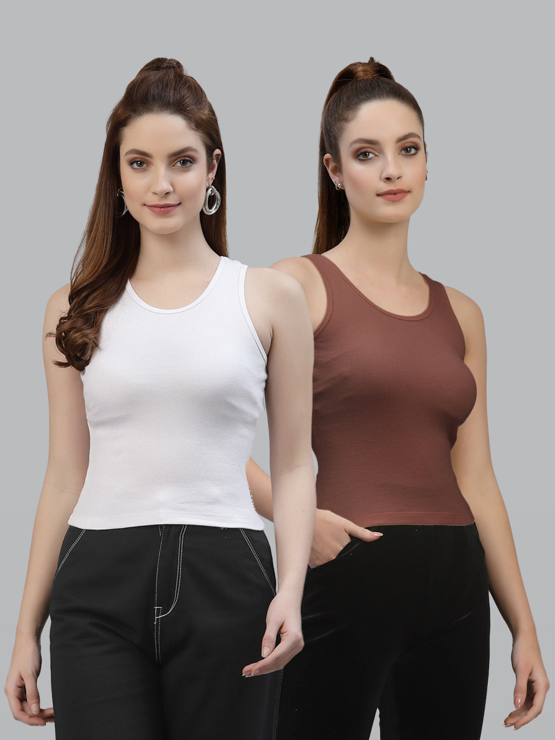 Women Pack Of 2 Solid Crop Top - Friskers