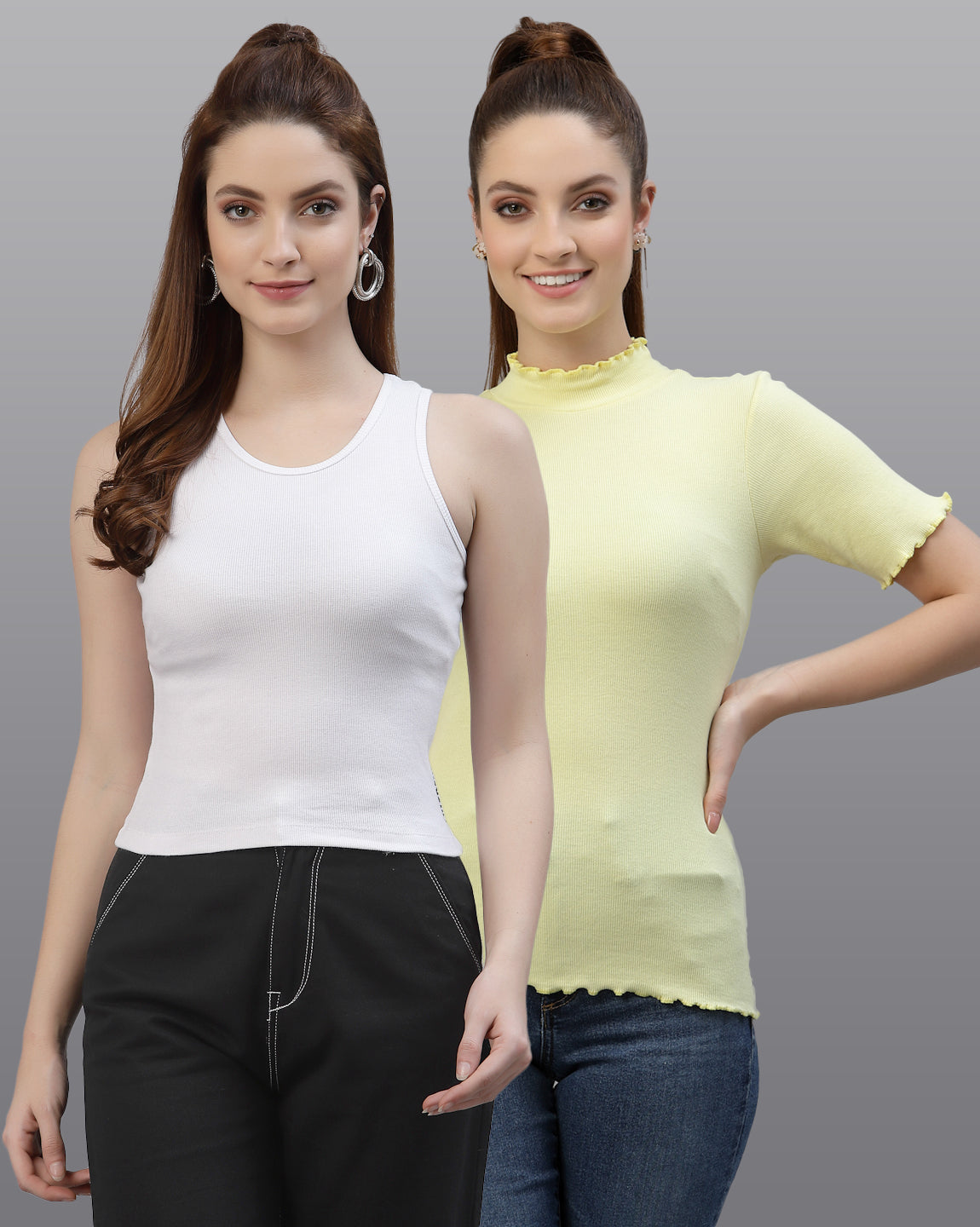 Women Pack Of 2 Slim Fit Pure Cotton Top - Friskers