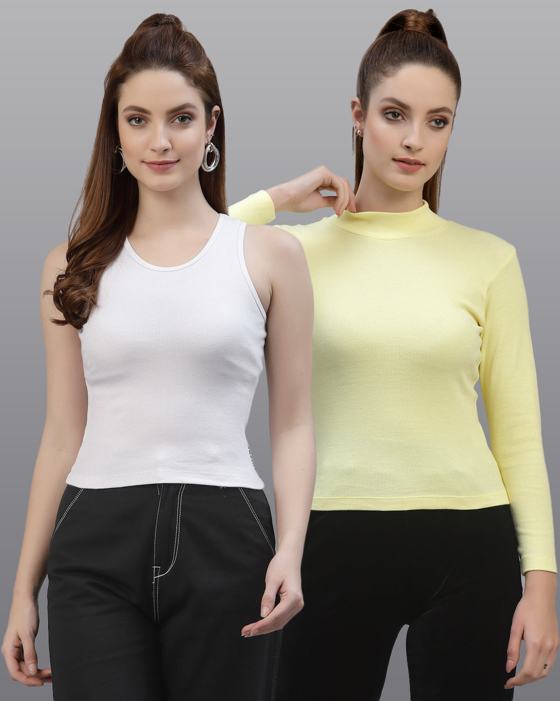 Women Pack Of 2 Slim Fit Pure Cotton Top - Friskers
