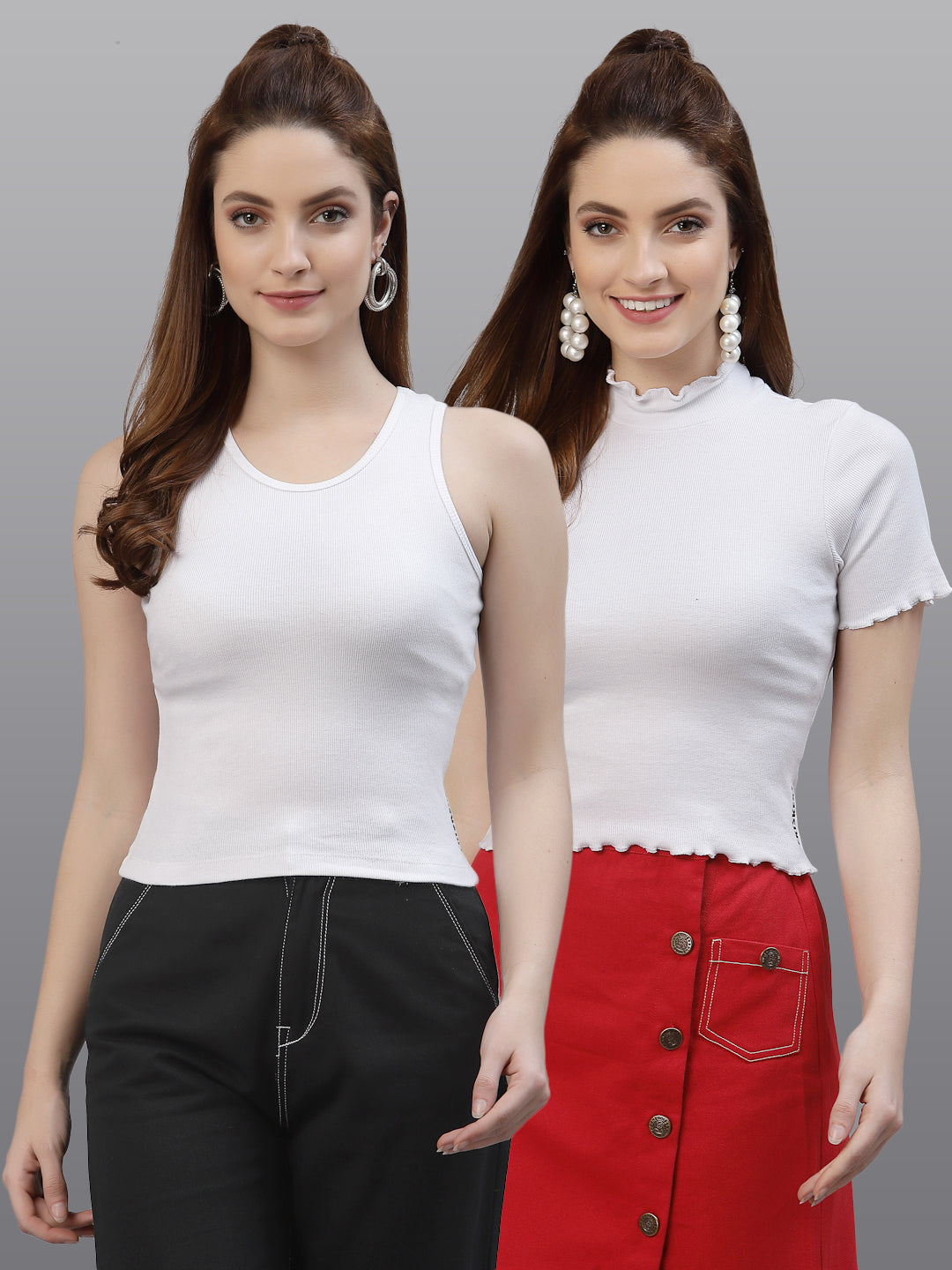 Women Pack Of 2 Slim Fit Pure Cotton Top - Friskers