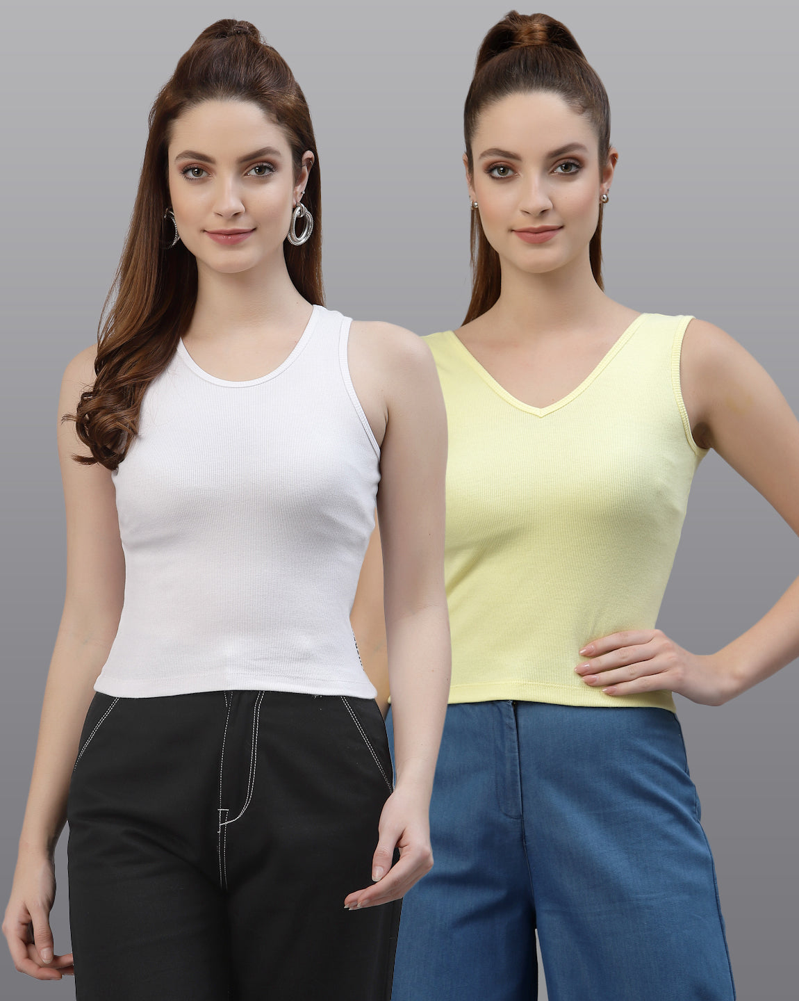 Women Pack Of 2 Slim Fit Pure Cotton Top - Friskers
