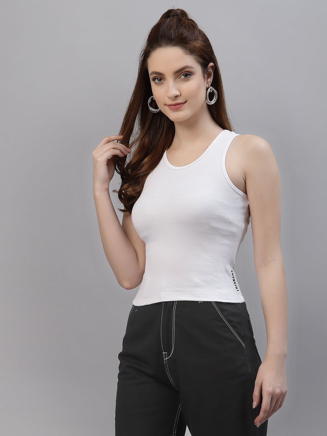 Women Pure Cotton Solid Fitted Crop Top - Friskers