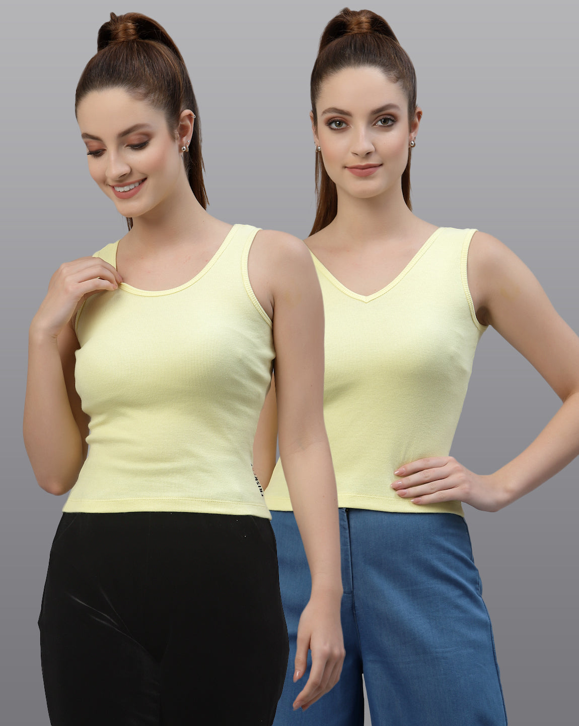 Women Pack Of 2 Slim Fit Pure Cotton Top - Friskers