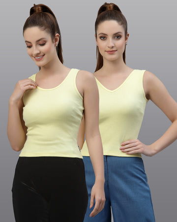Women Pack Of 2 Slim Fit Pure Cotton Top - Friskers
