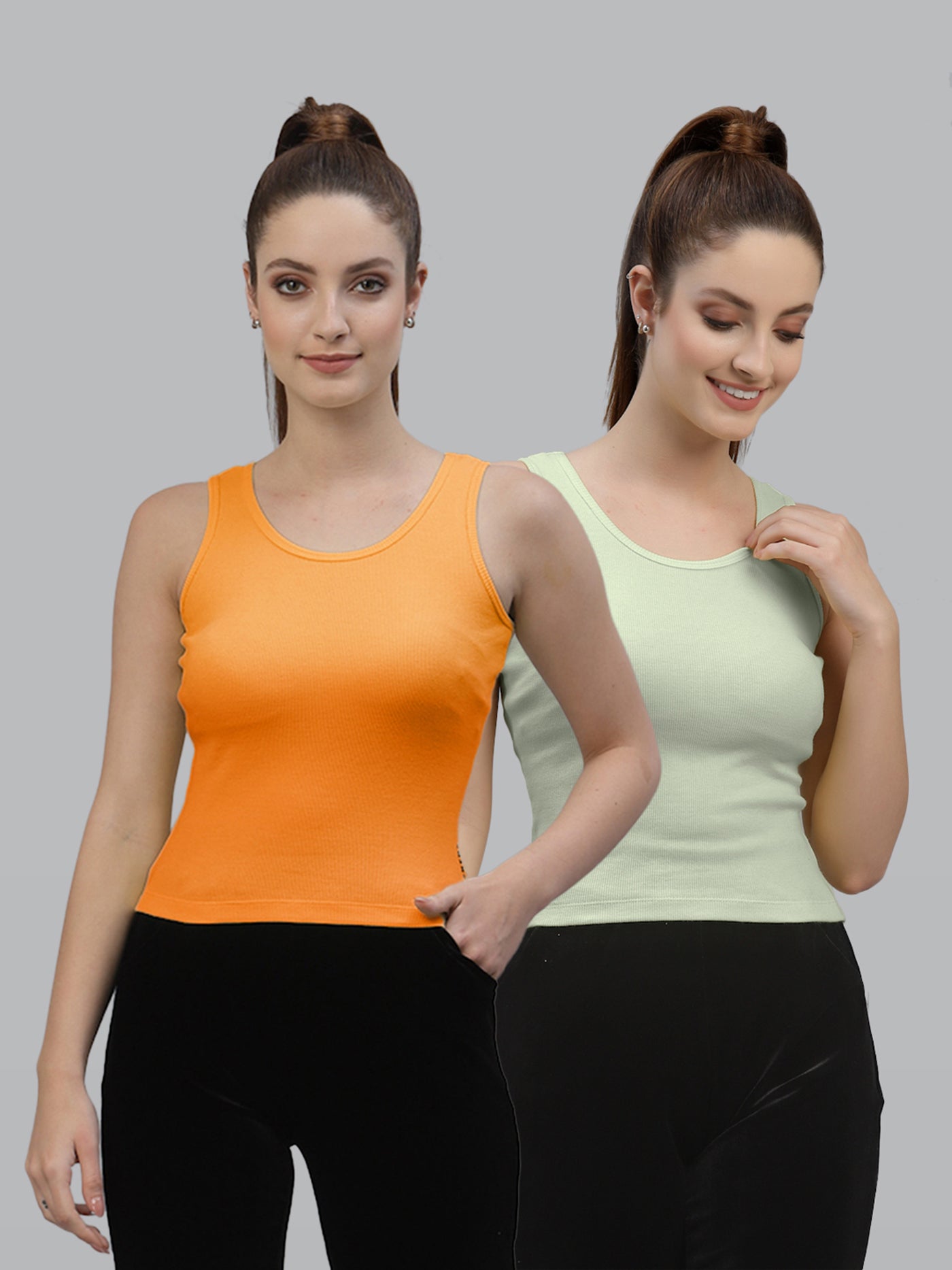 Women Pack Of 2 Green Solid Crop Top - Friskers