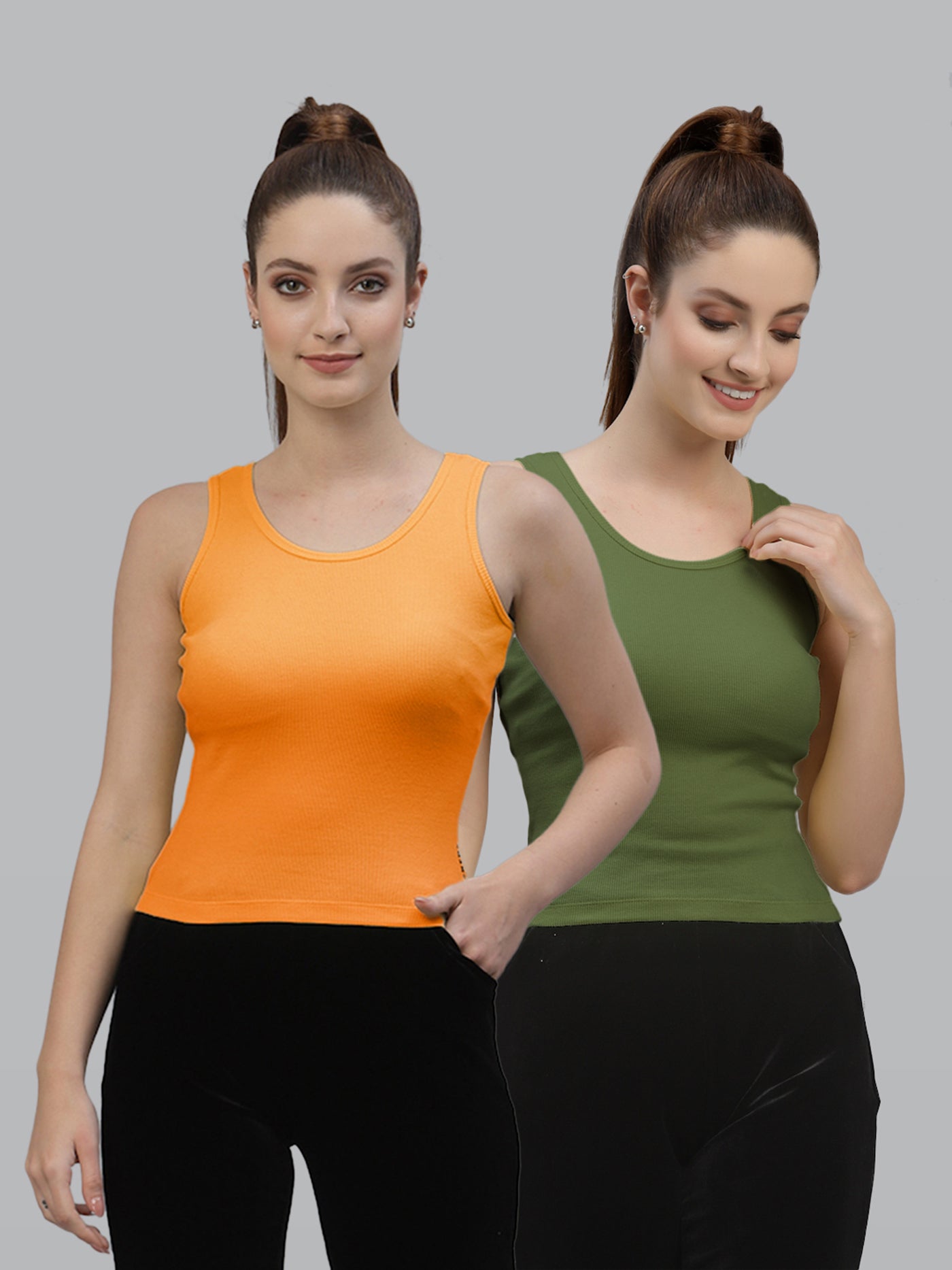 Women Pack Of 2 Green Solid Crop Top - Friskers