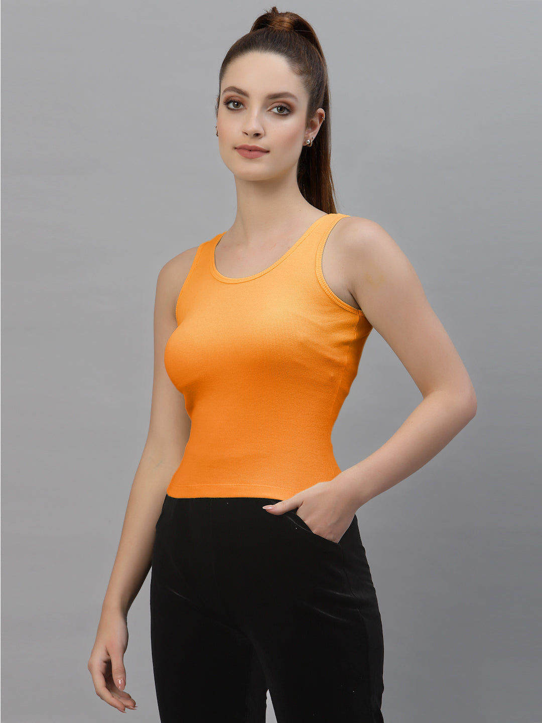 Women Pure Cotton Solid Fitted Crop Top - Friskers