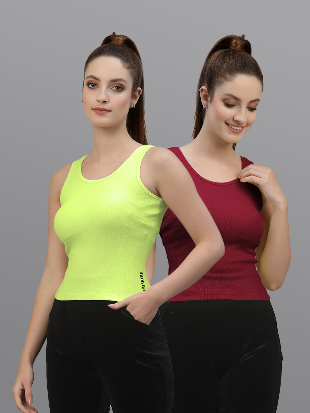 Women Pack Of 2 Solid Crop Top - Friskers