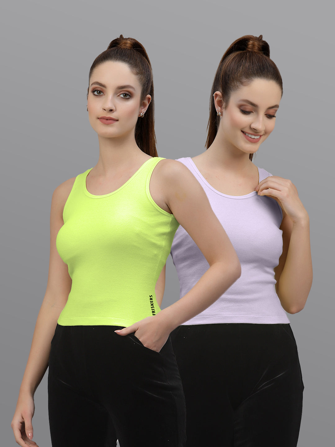 Women Pack Of 2 Solid Crop Top - Friskers