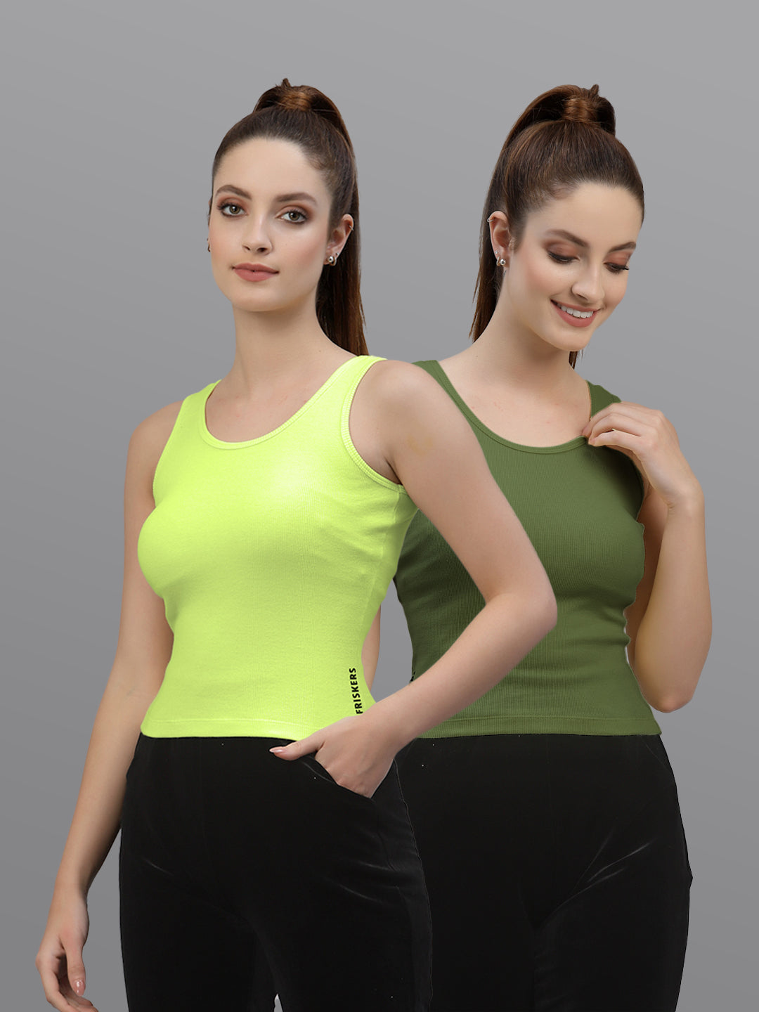 Women Pack Of 2 Solid Crop Top - Friskers