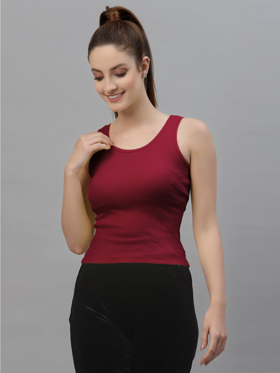 Women Pure Cotton Solid Fitted Crop Top - Friskers