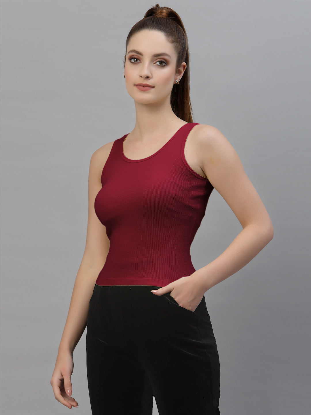 Women Pure Cotton Solid Fitted Crop Top - Friskers