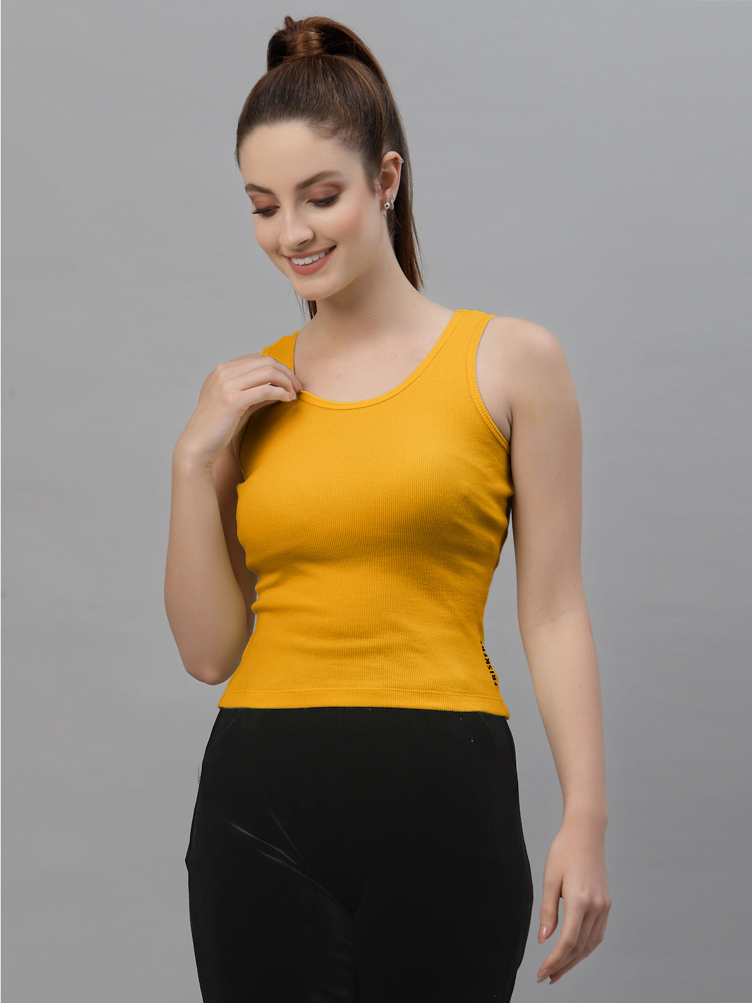 Women Pure Cotton Solid Fitted Crop Top - Friskers