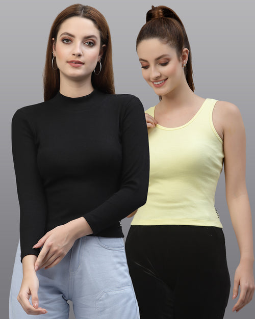 Women Pack Of 2 Ribbed Pure Cotton Top