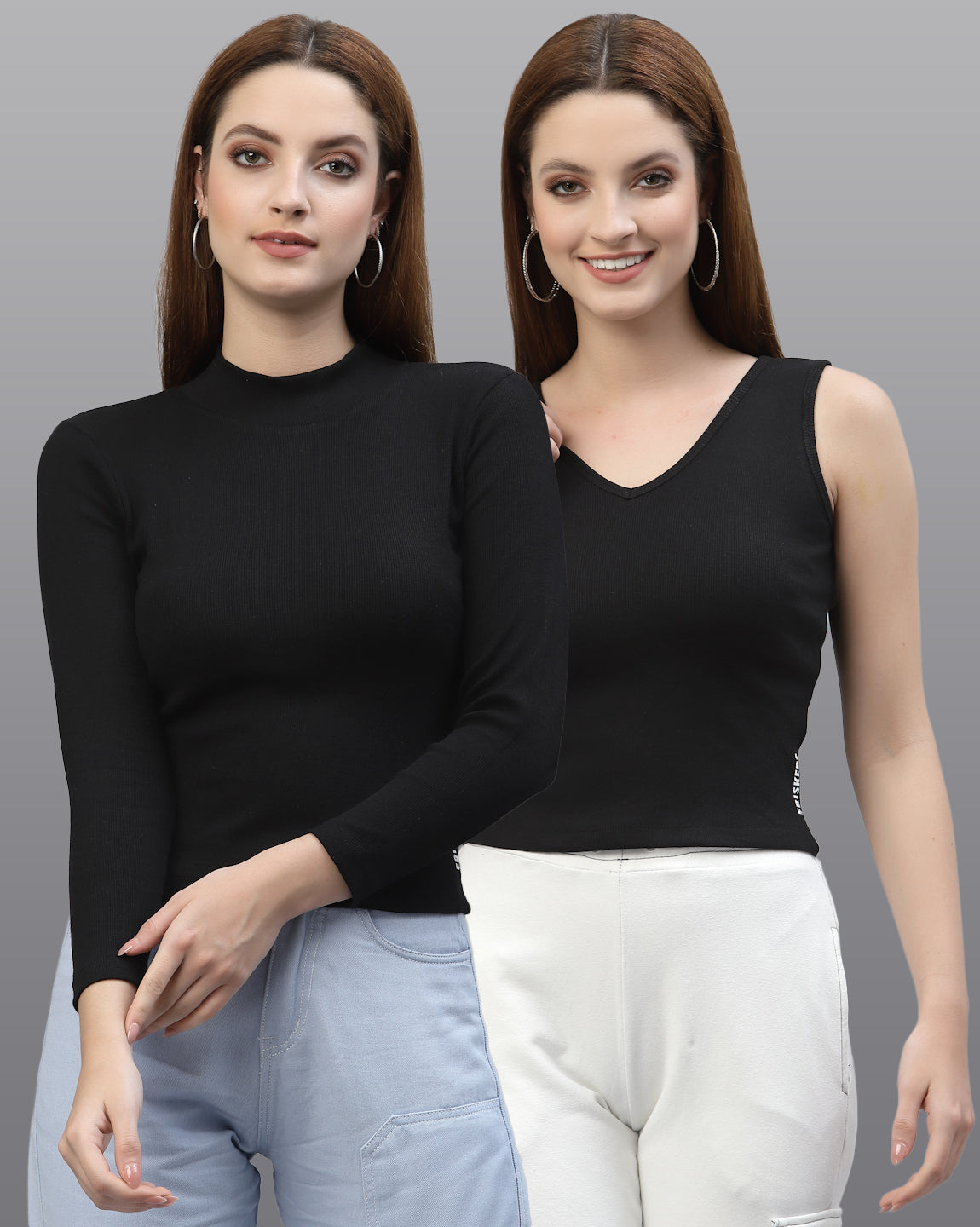 Women Pack Of 2 Ribbed Pure Cotton Top - Friskers