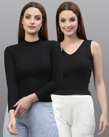 Women Pack Of 2 Ribbed Pure Cotton Top - Friskers