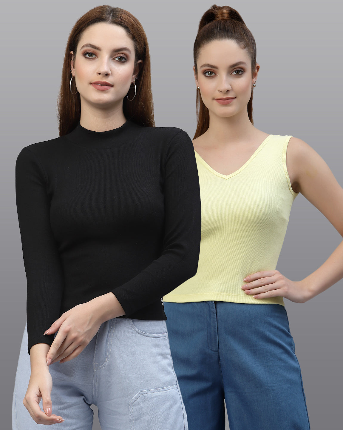 Women Pack Of 2 Ribbed Pure Cotton Top - Friskers