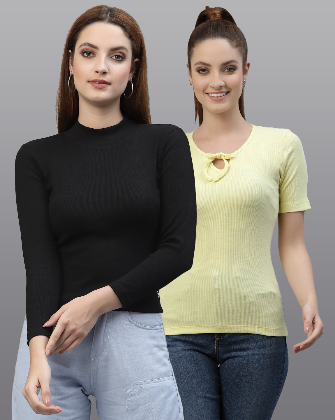 Women Pack Of 2 Ribbed Pure Cotton Top - Friskers