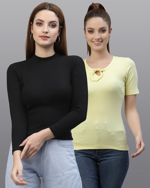 Women Pack Of 2 Ribbed Pure Cotton Top