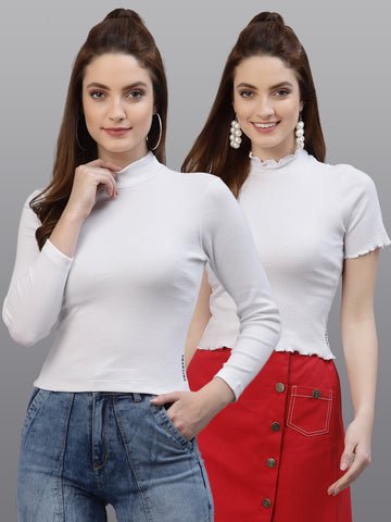 Women Pack Of 2 Ribbed Pure Cotton Top - Friskers