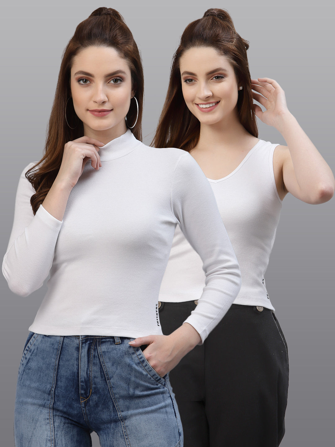 Women Pack Of 2 Ribbed Pure Cotton Top - Friskers